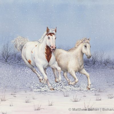 Horses in Snow (18 x 24 in Transparent Watercolor on Arches 140lb HP paper)