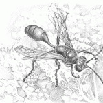 Grass-Carrying Wasp Pencil Sketch