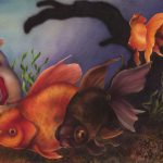 Three Fancy Goldfish Transparent Watecolor Airbrush(21 x 29.5 inches)