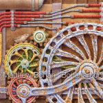 Northern House Wren on Gears (18x24 inch Transparent Watercolor on Arches 140lb HP Paper)