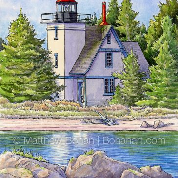 Mendota (Bete Grise) Lighthouse in Watercolor and Ink: Painting + Time-lapse Video